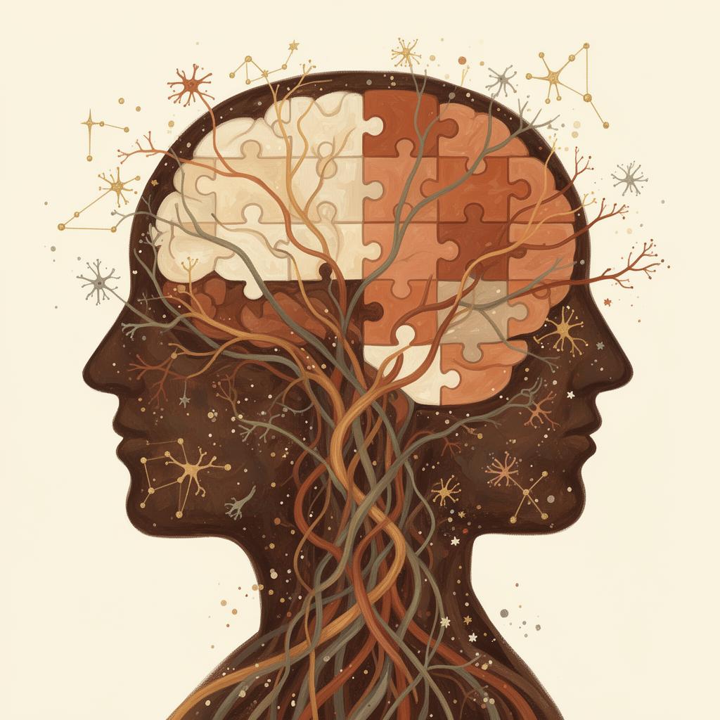 Illustration of neural pathways and constellations representing autism and neurodiversity