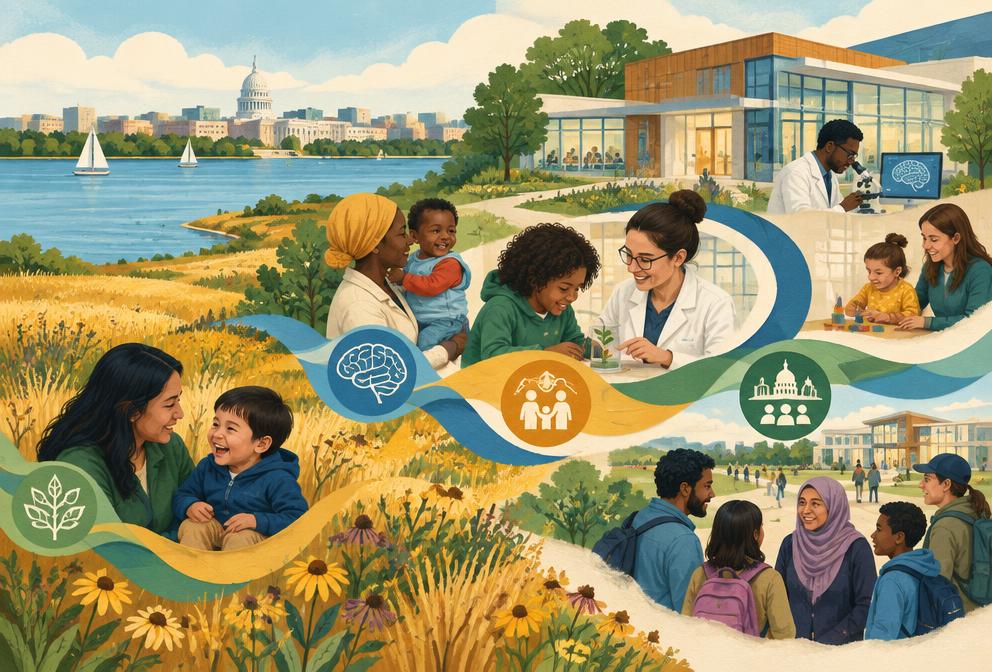 Illustrated Madison lakeside research center connecting families, science, and community